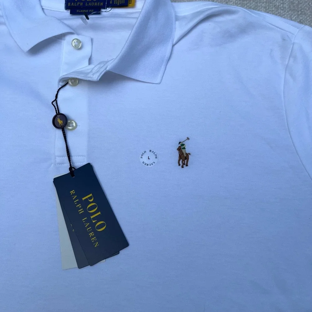 Polo Ralph Lauren Mens Classic Fit White Cotton Polo Shirt Large NWT